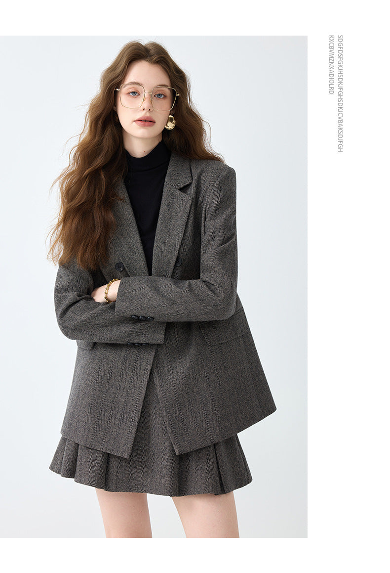 Cross-Border Gray Blazer for Women, New Spring and Autumn Style, High-End, Elegant, Casual, College Style, Korean Version, Loose-Fitting Suit Set