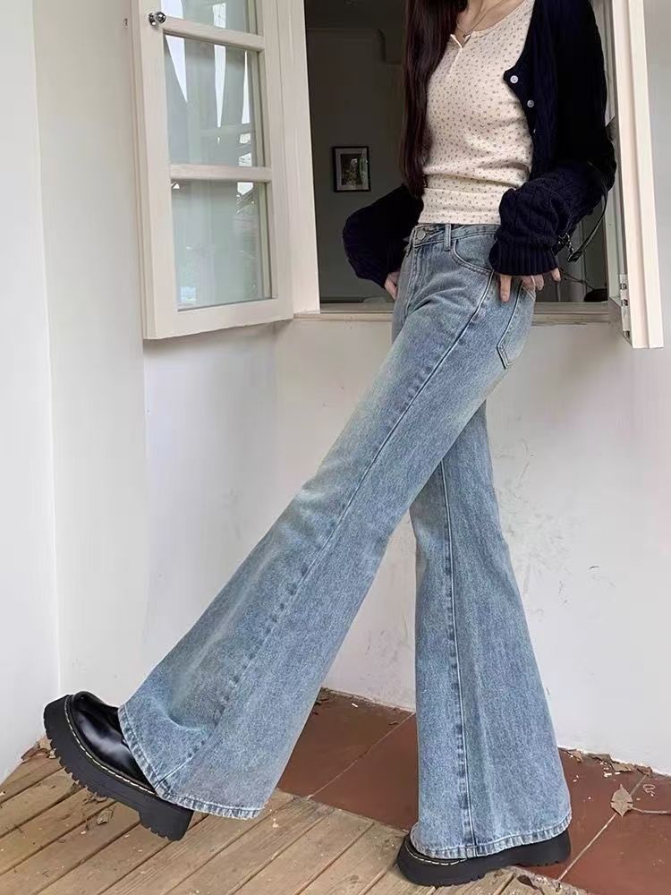 Light Blue Flared Jeans for Women, New Plus Size, Slimming Versatile High-Waisted Wide-Leg Pants with a Stylish Design