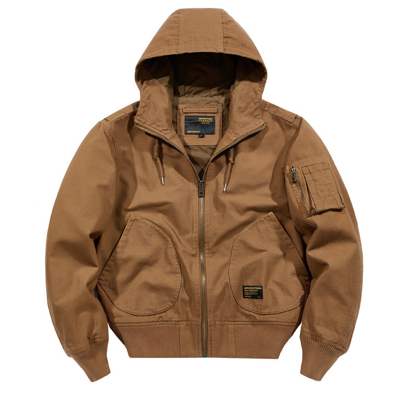 Cross-Border Popular Men's Cotton Jacket Autumn and Winter Thickened Warm Workwear Hooded Cotton Coat Ami Khaki Retro Men's Clothing