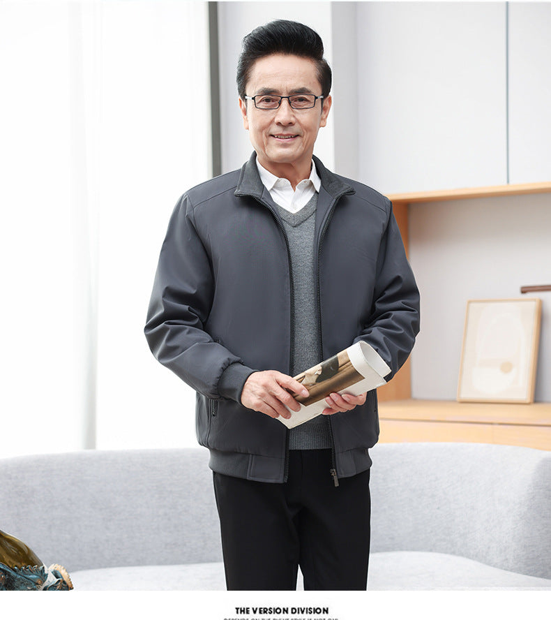 Classic Explosions plus size Middle-aged and Elderly Dad Clothes Winter fleece-lined Thickened Executive Collar Thickened fleece-lined Jacket