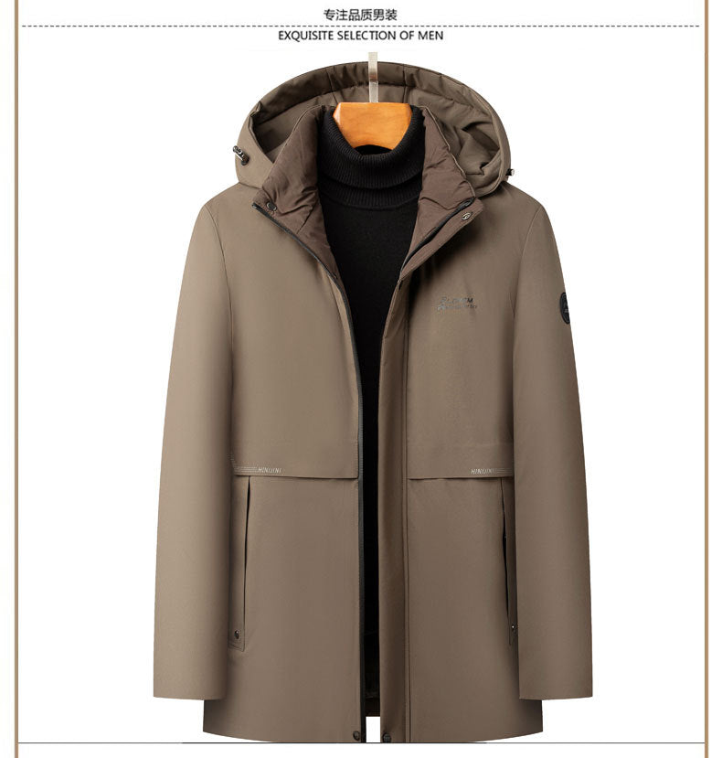 2024 winter new silk cotton-padded jacket casual men's business middle-aged cotton-padded hooded thick warm coat wholesale