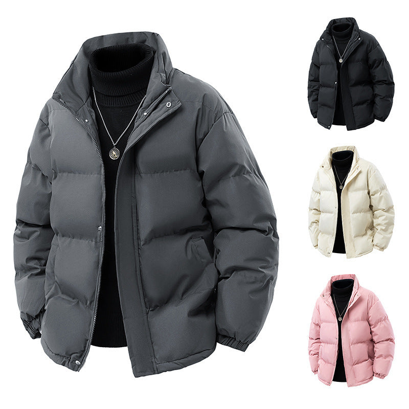 Aliexpress Foreign Trade 2025 Winter New Men's Solid Color Loose Thickened Cotton Jacket in Stock