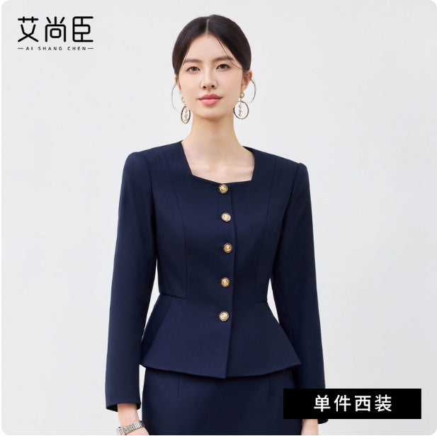 Aishangchen's High-End Navy Blue Suit Is Elegant and Versatile, Hotel Manager's Front Desk Formal Occasion Professional Wear