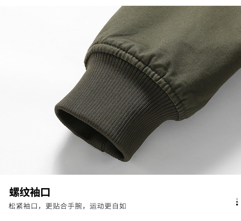 New Lamb Wool Jacket Men's Winter Thickened Wool Collar fleece-lined Overalls Cotton-padded Jacket Men's Jacket Casual Cotton-padded Jacket Aviator