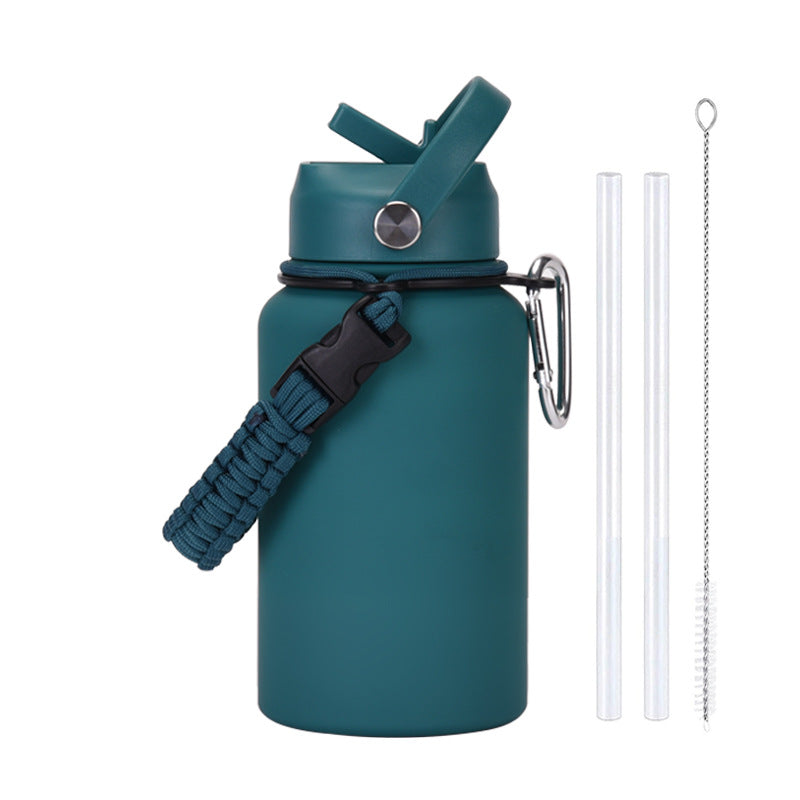 New 650ml Stainless Steel Insulated Cup with Braided Rope Straw Water Cup for Men and Women Outdoor Sports Insulated Water Kettle