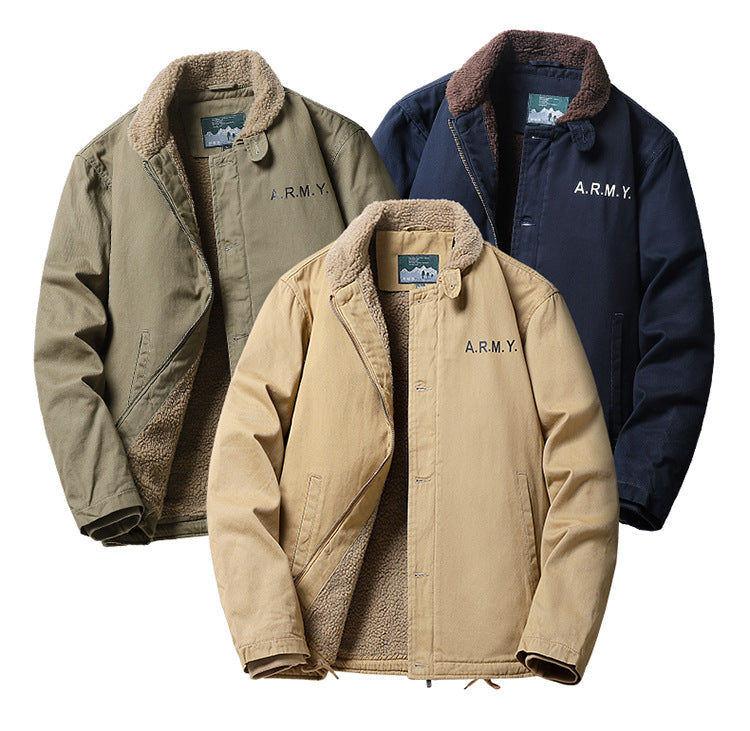 Cross-Border Winter N1 Deck Cotton Outwear, Middle-Aged Thickeneded Velvet Work Jacket, Retro Cashmere Jacket for Men