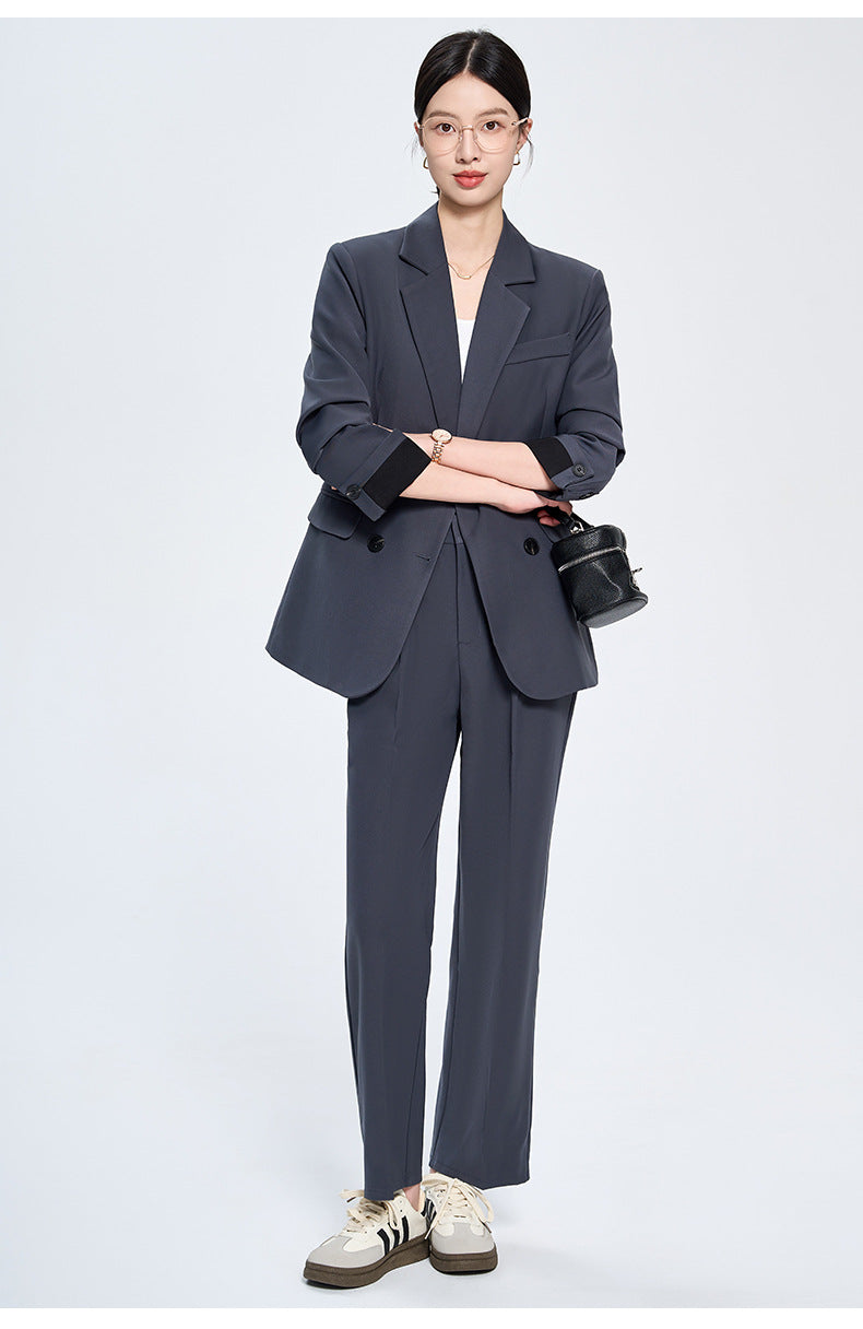 Cross-Border Gray Blazer for Women, New Spring and Autumn Style, Professional Formal Wear, Light Workplace Workwear, High-End Suit Set