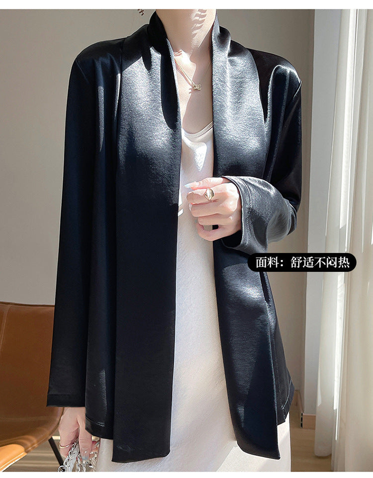 Gilt Satin Fashionable High-end Thin Jacket Spring Summer Autumn Commuter Buckle-free Suit Jacket Women's 2025 New
