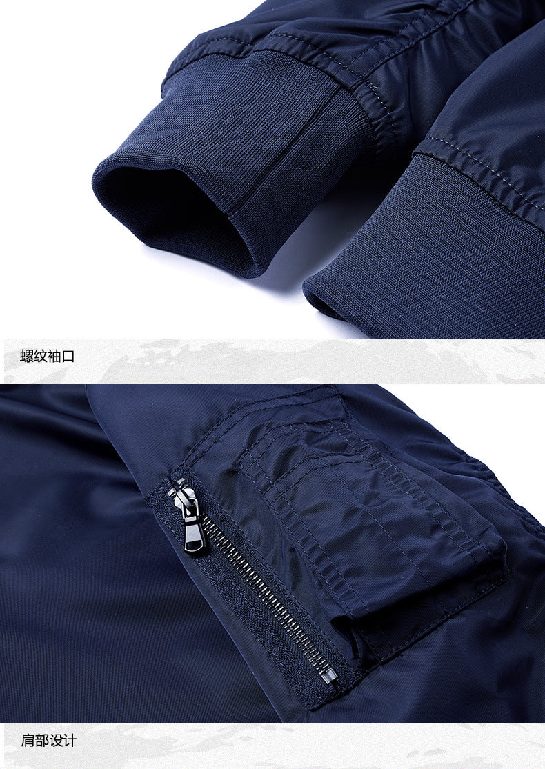 Popular Ma1 Pilot Jacket Men's Autumn and Winter Pure Color Thickeneded Jacket American Casual Cotton Jacket Same Style for Men and Women