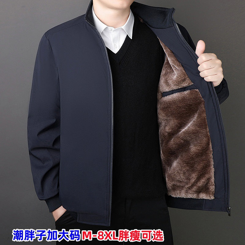 Classic Explosions plus size Middle-aged and Elderly Dad Clothes Winter fleece-lined Thickened Executive Collar Thickened fleece-lined Jacket