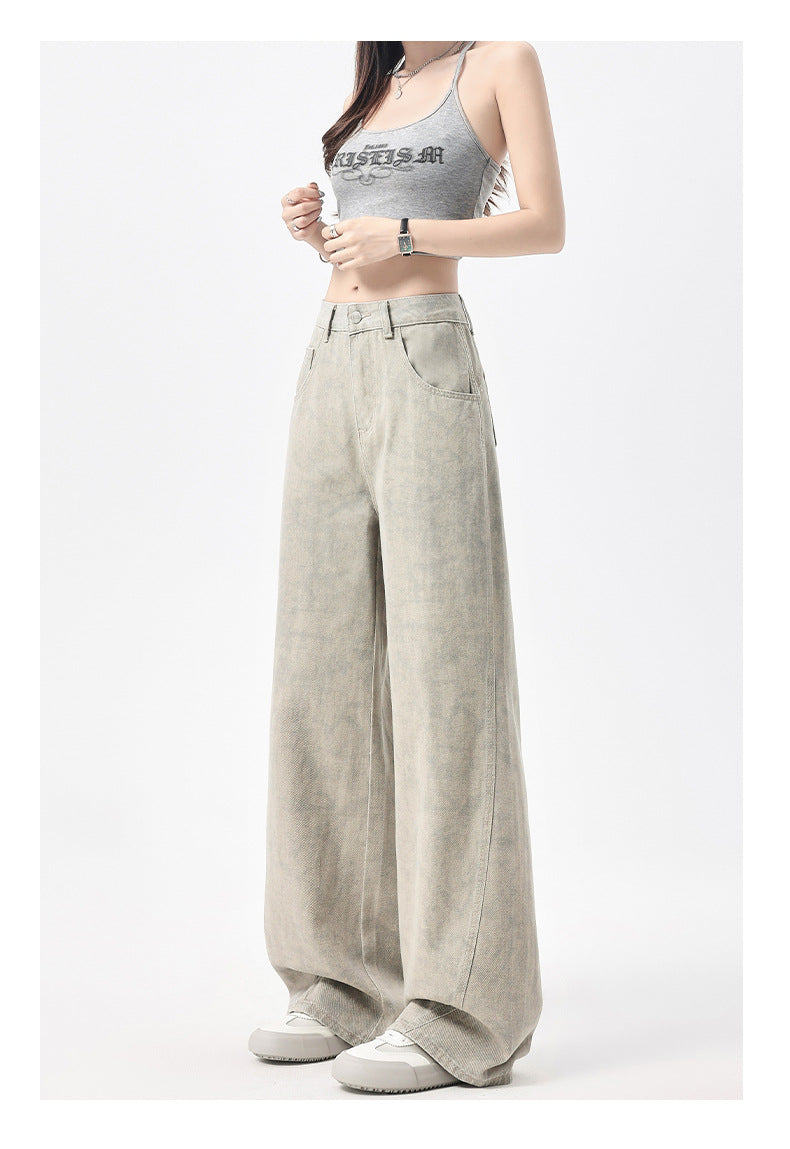 2025 Autumn American Tie-Dye Printed High Waist Loose Jeans Women's New Niche Design Straight-Leg Leg Wide Leg Pants Women