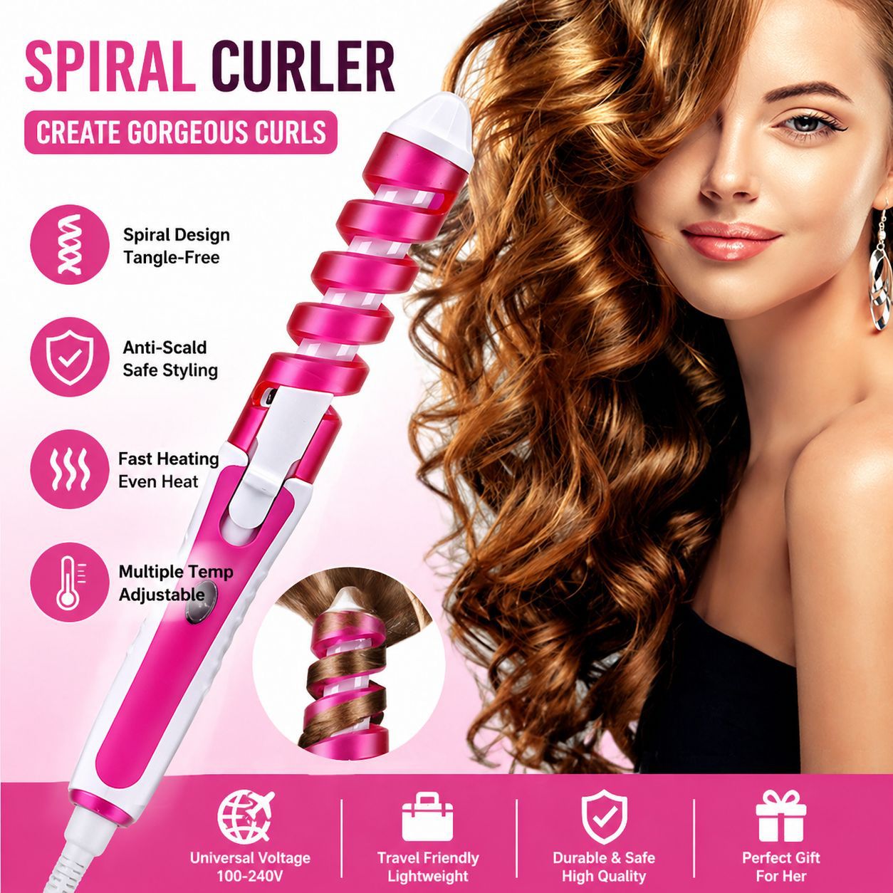 Cross-border explosions spiral anti-hot hair curling iron curling iron electric curling iron electric heating rod large curling pear flower hairdressing iron curling iron