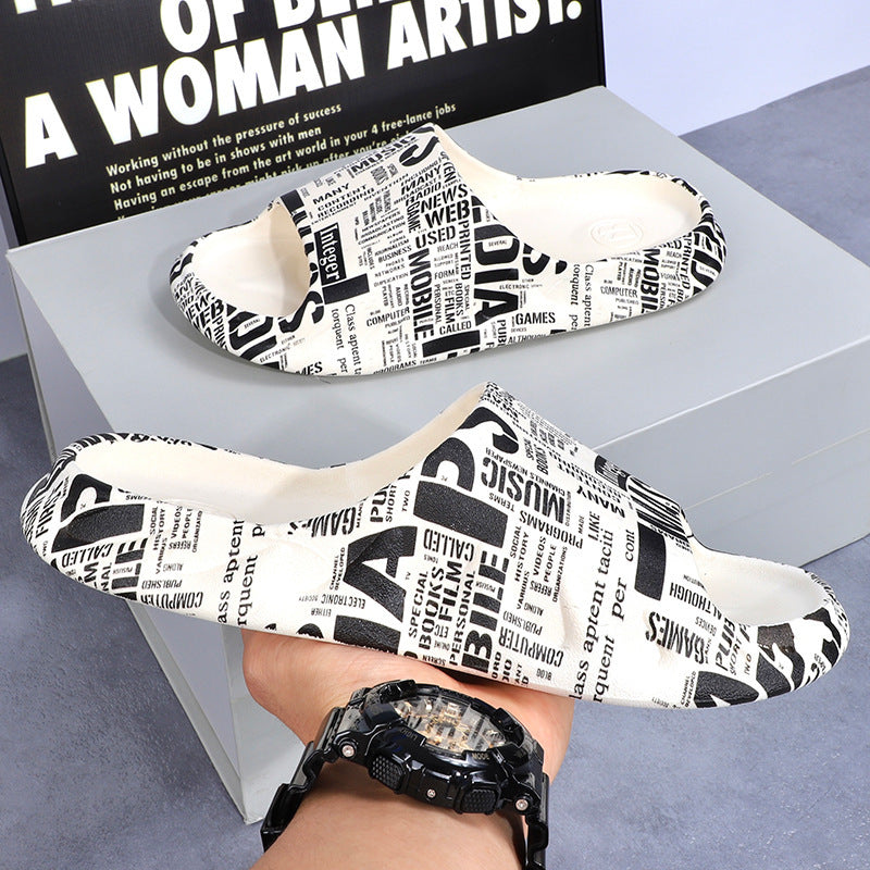 2025 New Style Slippers Men's Sporty Style Summer Odor-proof Non-slip Casual Flame Trendy Couple's Home Slippers