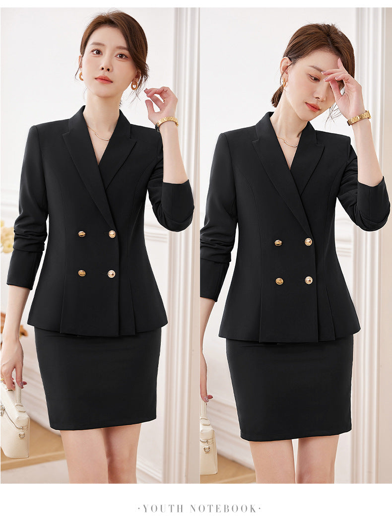Cross-Border High-End Professional Women's Navy Blue Suit, New Spring and Autumn Style, Elegant Suit Set, Formal Attire for Hotel Sales Managers