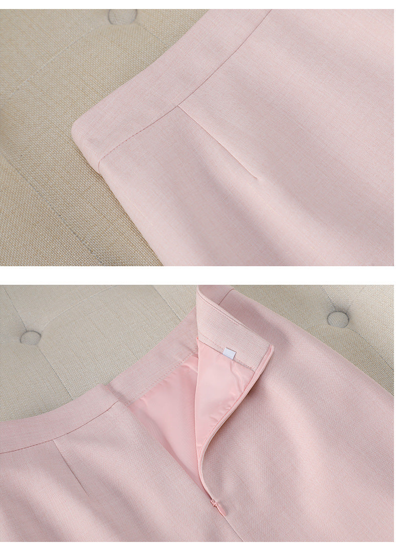 Cross-Border Professional Attire Pink Three-Quarter Sleeve Suit Skirt Women's Spring and Summer New Beauty Salon Work Clothes Over-The-Knee Skirt