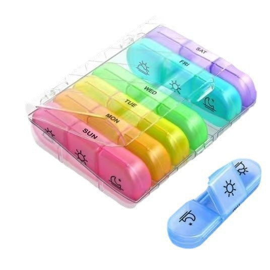 Amazon Seven Days a Week 21-Compartment Black Portable Medicine Box Classification Box for the Elderly to Carry Medicine Box