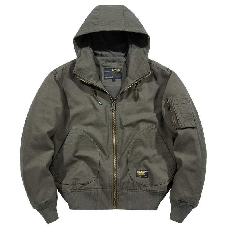Cross-Border Popular Men's Cotton Jacket Autumn and Winter Thickened Warm Workwear Hooded Cotton Coat Ami Khaki Retro Men's Clothing