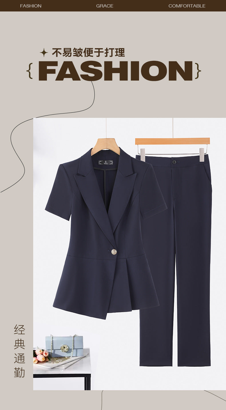 Cross-Border Professional Suit Set for Women, New Summer Manager Formal Wear, Interview High-End Short-Sleeved Thin Work Clothes for Spring