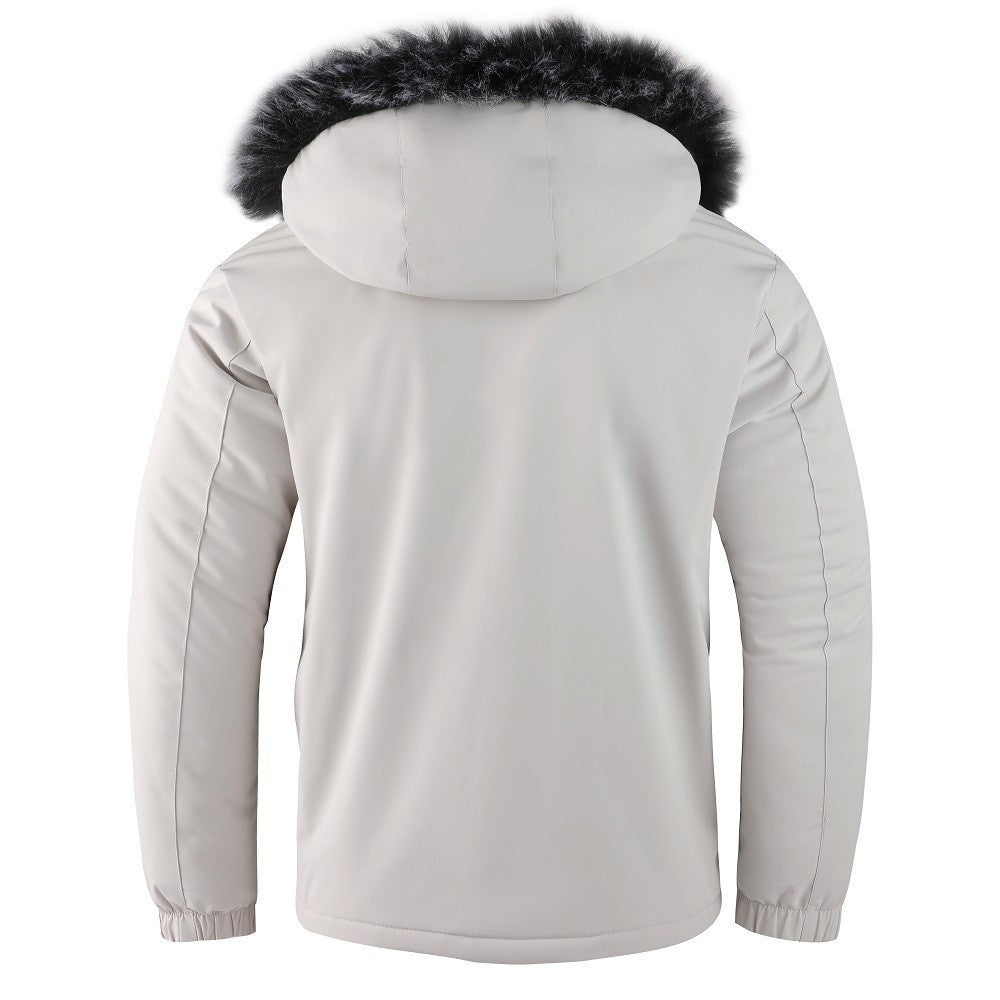 Cross-Border Foreign Trade Winter New Men's Large Fur Collar Plus Velvet Thickened Cotton Coat Jacket Cotton Jacket Father Dad