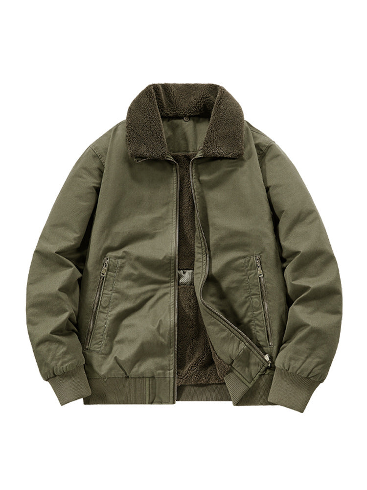 Pure Cotton Autumn and Winter Workwear Lamb Velvet Jacket Middle-Aged and Elderly Men's Jacket Flight Suit Winter Thickeneded Velvet Cotton Jacket