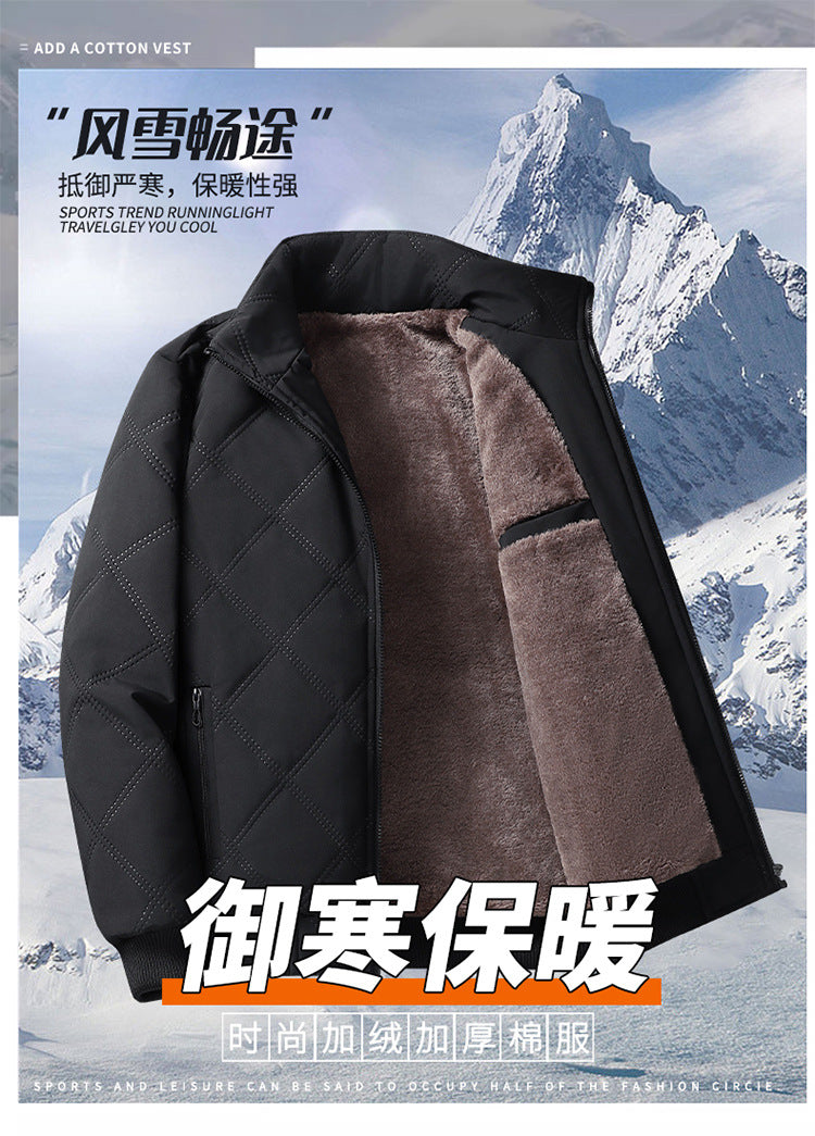 Middle-aged Men's Cotton-padded Clothes Winter fleece-lined Thickened Jacket Fashionable Casual Jacket Lightweight Slim-fit Cotton-padded Jacket for Dad