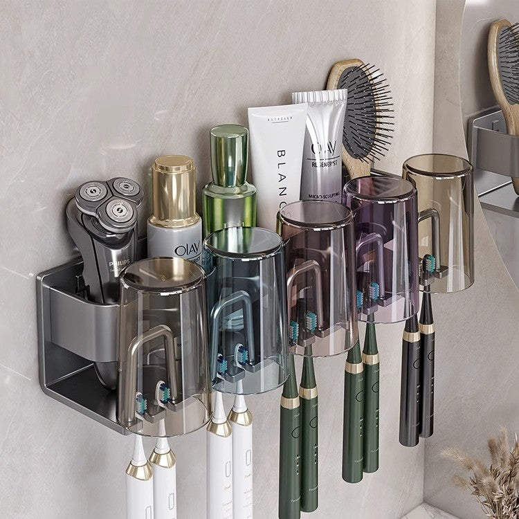 Toothbrush Storage Rack Non-Punch Brush Cup Mouthwash Cup Rack Wall-Mounted Bathroom Household Toothware Hanger