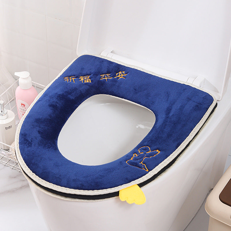 Household toilet cover portable zipper toilet seat cushion winter plush toilet seat cover waterproof thickened toilet mat