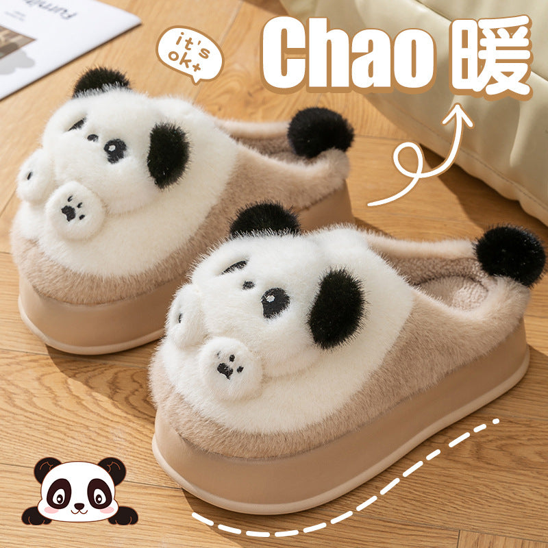 Cotton Slippers Women's 2024 New Cartoon Panda Indoor Foot Warming Panda Indoor and Outdoor Cold-proof Plush Slippers with Thick Bottom
