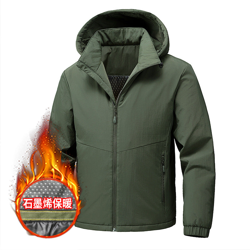 Cross-Border Graphene Cotton Jacket for Men in Autumn and Winter with Detachable Hood, Casual Velvet Thickened Warm Cotton Jacket, Jacket
