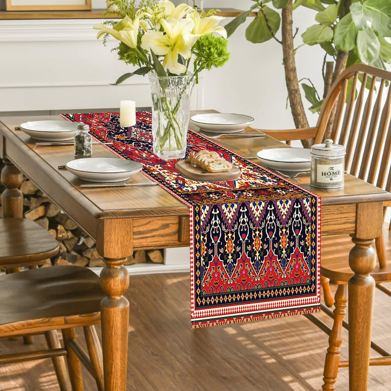 New European Style Textured Printed Table Flag Cross-Border Linen Restaurant Decoration Bohemian Style Long Tablecloth Wholesale