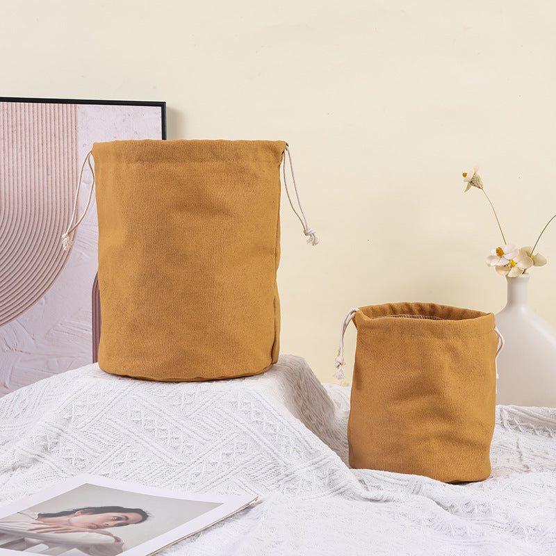 Canvas Round Bottom Drawstring Bag Storage Bag Bucket Bag Built-In Bag Vegetable Basket Liner Bag Sundry Bag Dust Bag