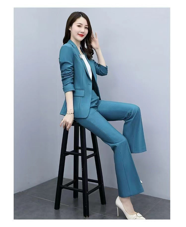 This Year's Hot Spring Style New Slim Fit Professional Fashion Bootcut Pants Women's Two-Piece Suit