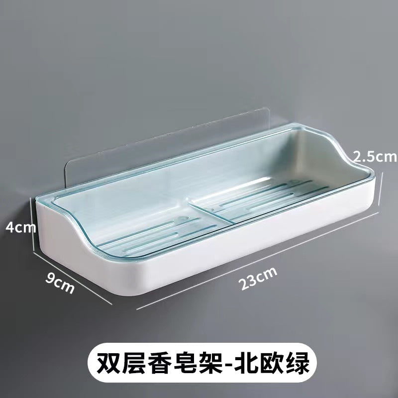 Wall-mounted Soap Box Bathroom Non-perforated Suction-cup Soap Box Bathroom Creative Double-layer Draining Rack Storage Rack