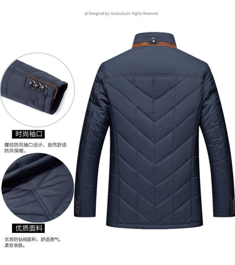 Cross-border 2024 winter father's warm casual cotton-padded jacket stand collar thickened middle-aged and elderly fashion cotton-padded casual coat