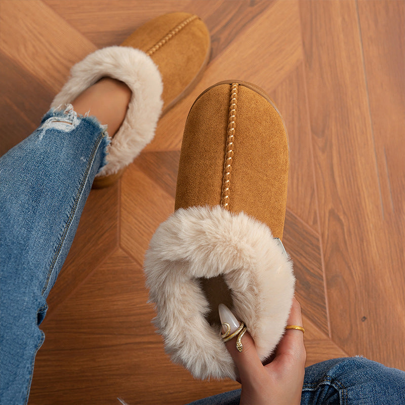 High-end brand slippers cotton slippers women's winter outdoor wear thick-soled home spring and autumn warm non-slip wool boots brown