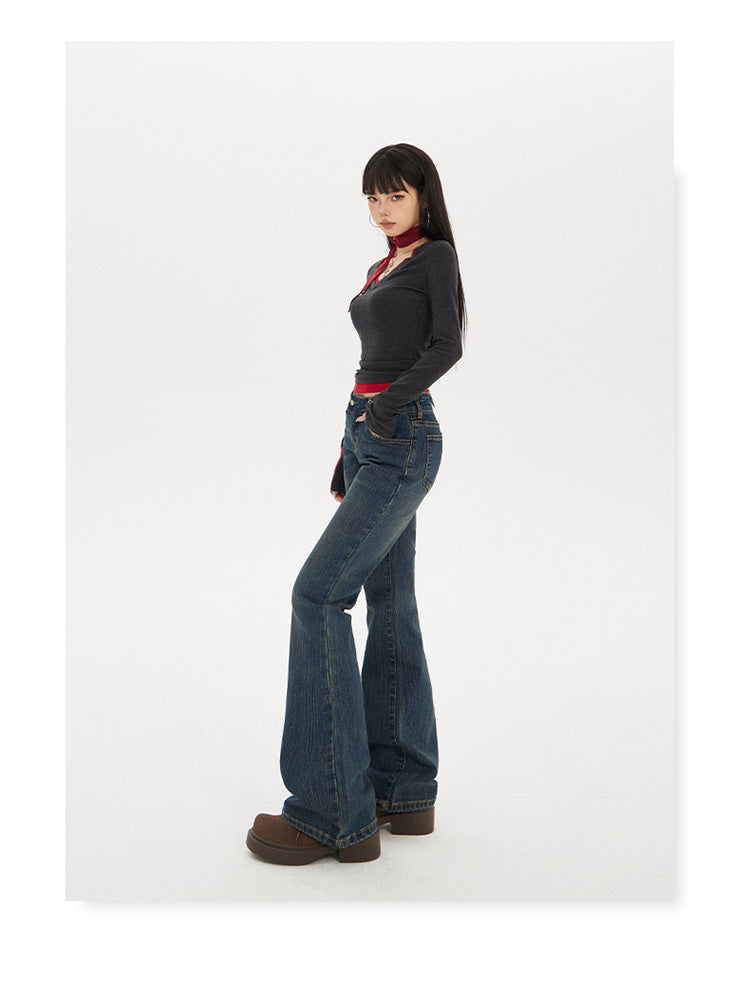American Hot Girl Low-Waist Bootcut Jeans for Women 2025 Autum New Slim Fit Elastic Slimming Look Horseshoe Flared Pants