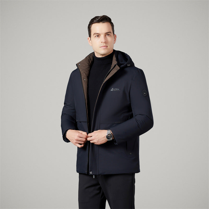 Authentic Men's Cotton Coat for Autumn and Winter, New Trendy Business Casual Loose Hooded Cotton Jacket, Thickened and Warm