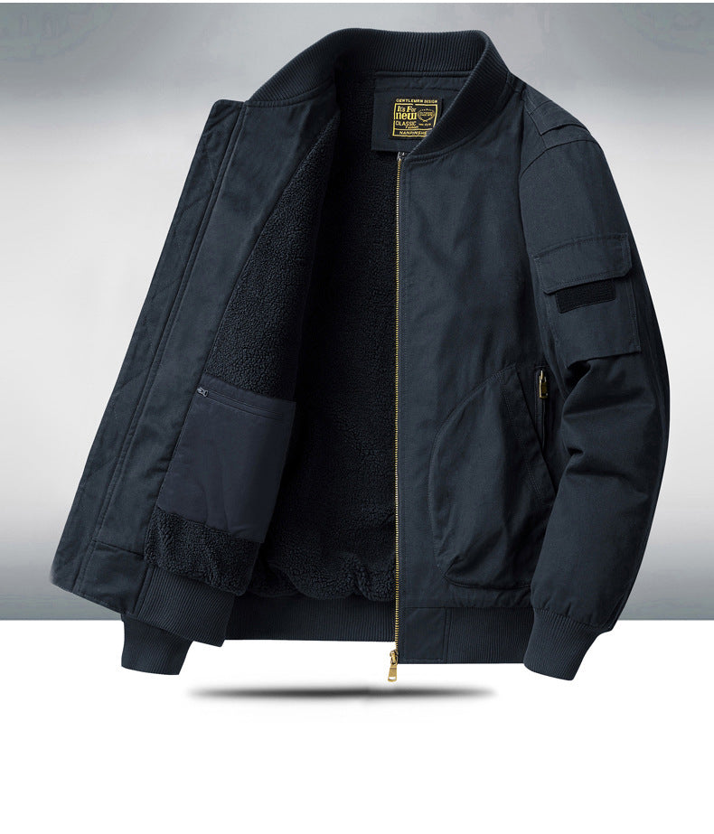 New Men's Fleece-Lined Popular Jacket, Winter Cross-Border Thickened Warm Cotton Coat, Pure Cotton Baseball Uniform Work Jacket