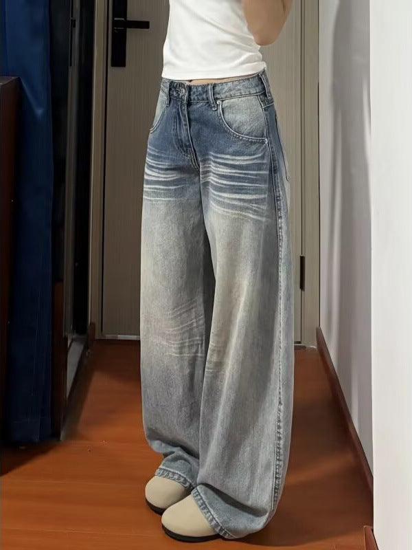 American-Style Wide-Leg Jeans for Women 2025 Spring and Autumn High-Waisted Loose Lazy Drapey Floor-Length Straight Pants