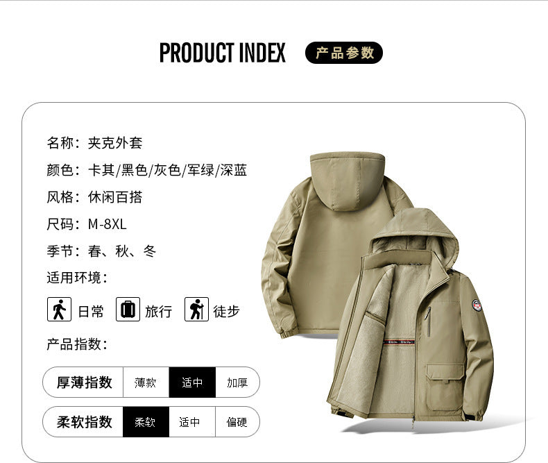 Cotton Jacket Fleece-Lined Thickeneded Windproof Waterproof Warm Autumn and Winter Cotton Jacket Large Size Workwear Outdoor Cotton Jacket for Men 8812
