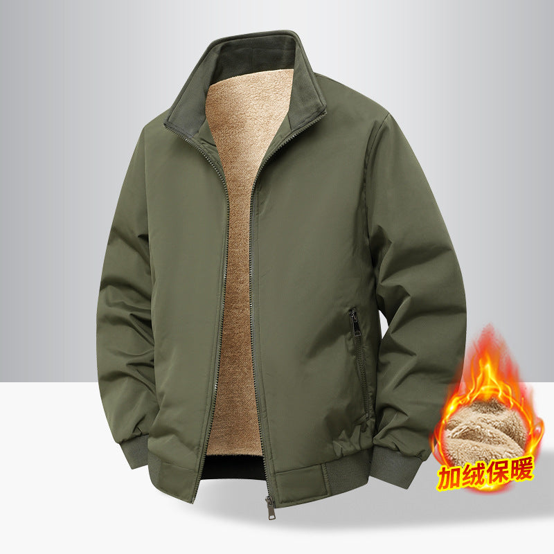 Thick Velvet Jacket 2025 Large Size Men's Outwear Autumn and Winter Middle-Aged and Elderly Stand-Up Collar Business Dad's Cotton Outwear