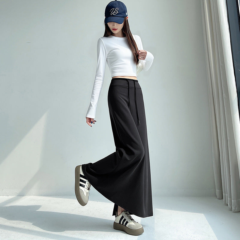 Gray Sports Skirt for Women Spring & Fall New High-Waisted Straight Slit A-Line Skirt Draped Skirt Long Skirt