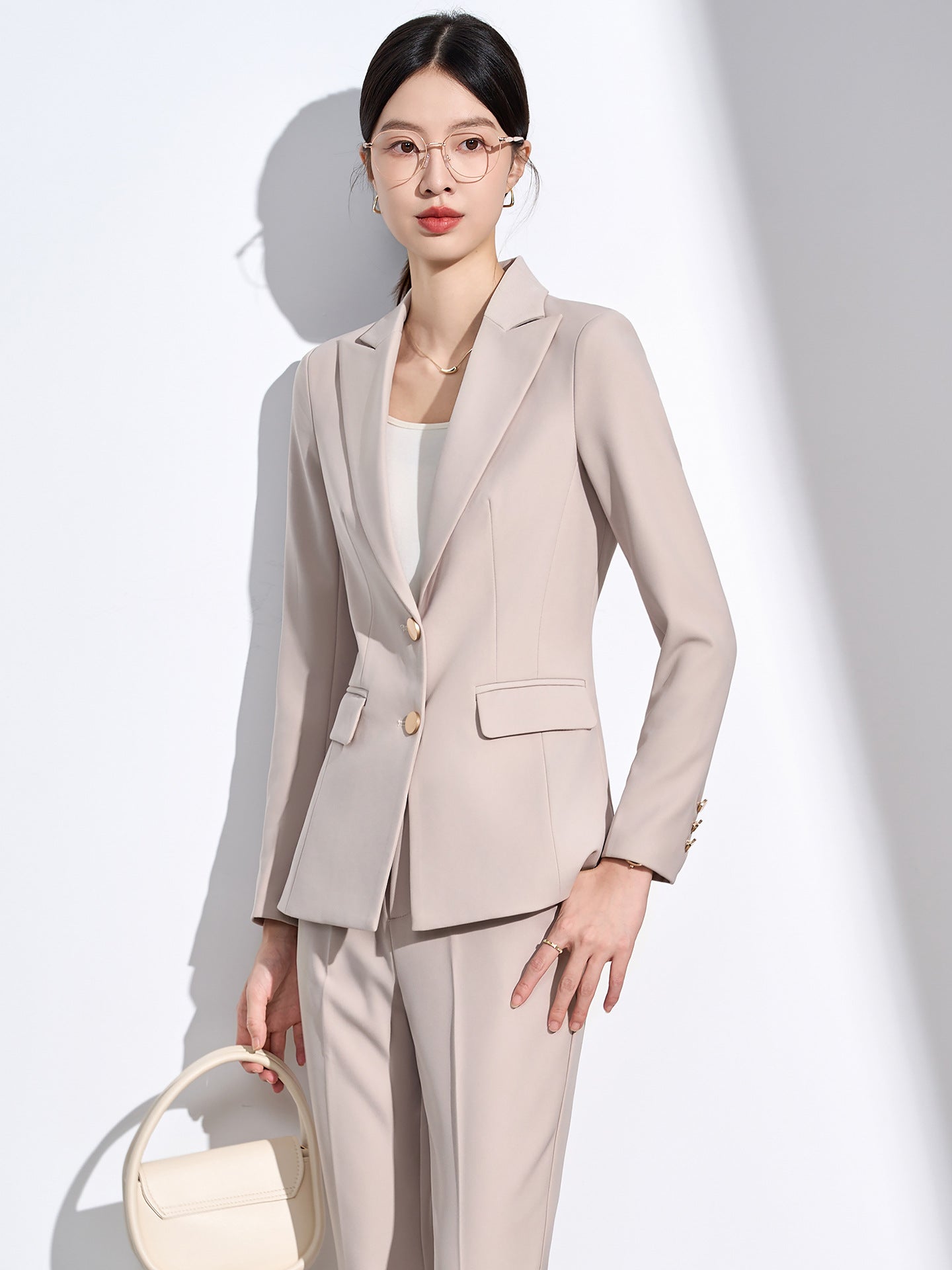 Cross-Border Beige Suit Set for Women, New Versatile Fashion High-End Professional Attire for Petite Figures, Formal Occasion Blazer