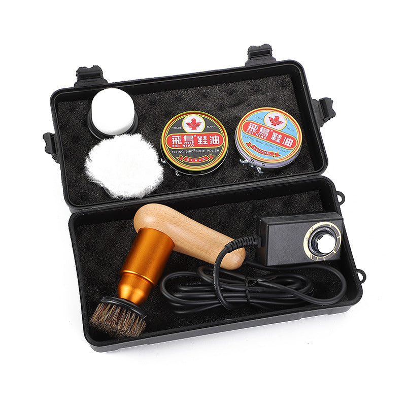 Plug-In Electric Shoe Polisher with Wooden Handle, Portable Electric Shoe Brush, Cross-Border Manufacturer Direct Supply