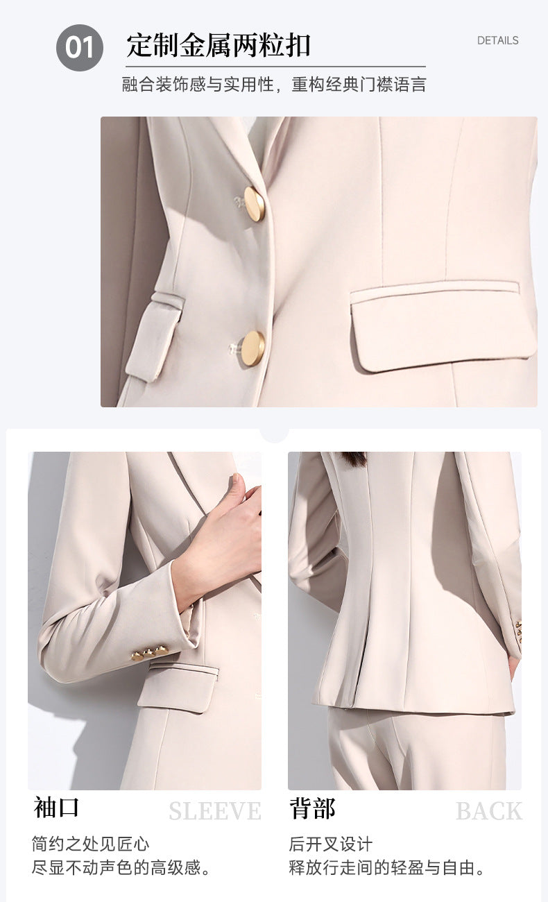 Cross-Border Beige Suit Set for Women, New Versatile Fashion High-End Professional Attire for Petite Figures, Formal Occasion Blazer