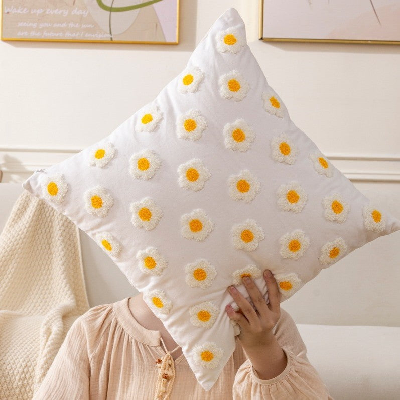 Nordic Towel Embroidered Embroidered Embroidered Pillow Living Room Cream Sofa Cushion Flower Model Room Bay Window Cushion Cover
