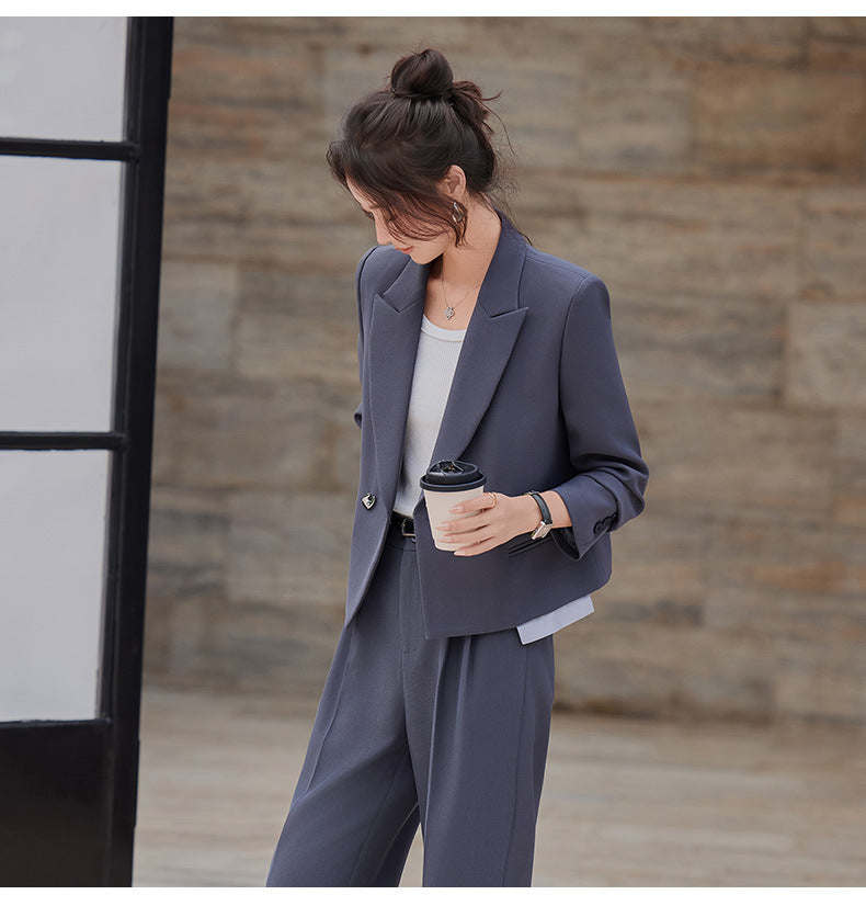 Cross-Border Gray Short Blazer for Women, New Spring and Autumn Style, Petite Professional Casual Workwear Suit