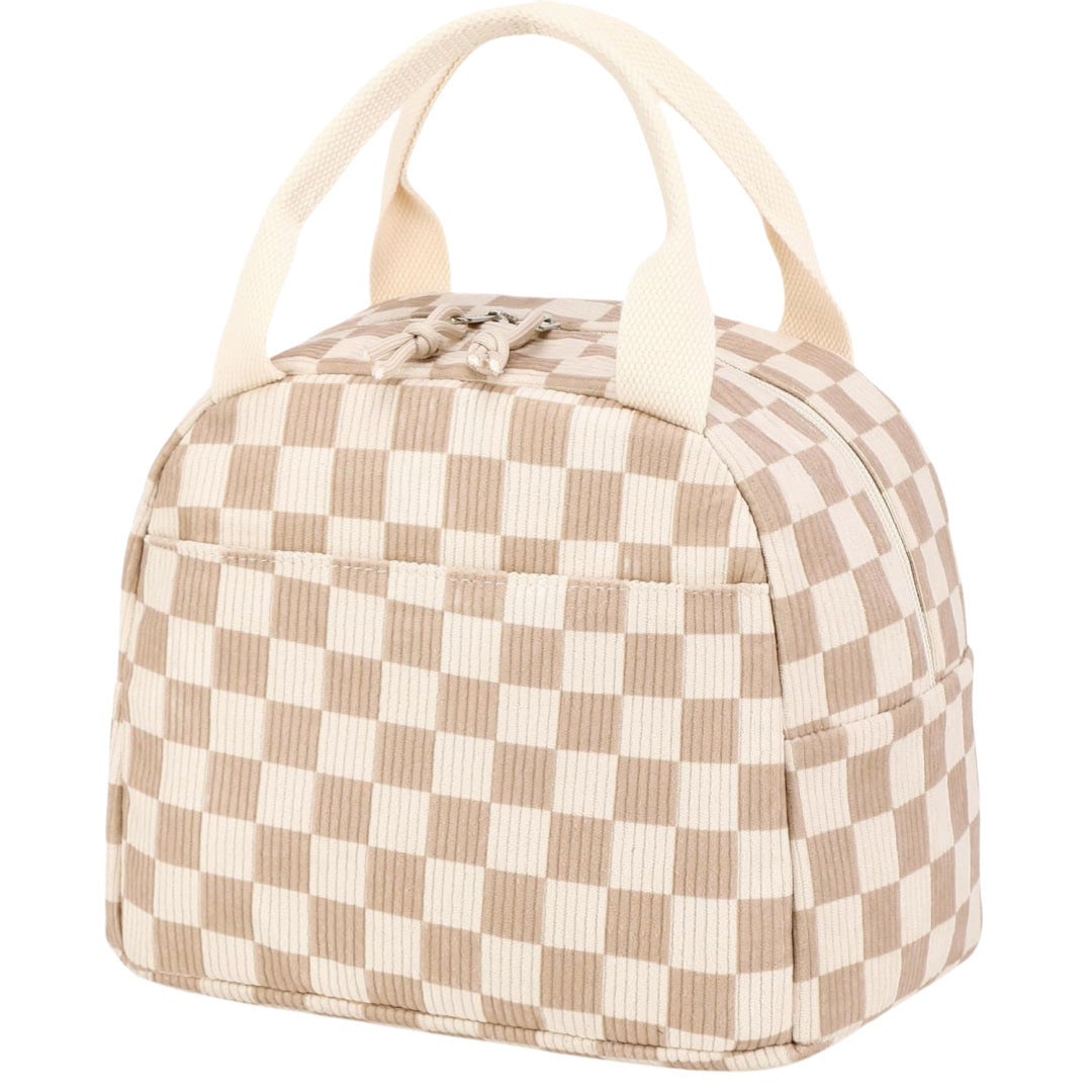 Cross-Border New Product Corduroy Printed Portable Lunch Bag Large Capacity Travel Picnic Ice Bag Work Insulation Bag