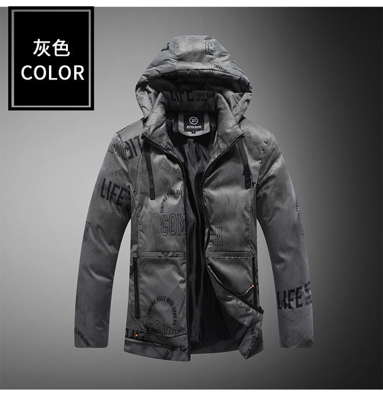 New Cotton-Padded Jacket for Men with Fur Collar, Thickeneded Jacket, Windbreaker, Winter Casual Hooded Warm Cotton Jacket, Mid-Length