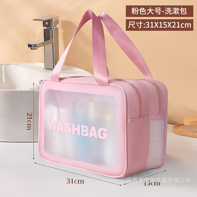 Korean Satchel Cosmetic Bag Pvc Dry and Wet Separation Toiletry Bag Satchel Waterproof Bath and Swimming Frosted Storage Bag